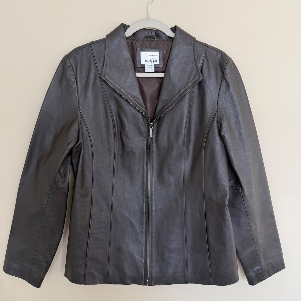 Vintage East 5th Women's Genuine Leather Jacket M Dark Brown Full Zip W/ Pockets